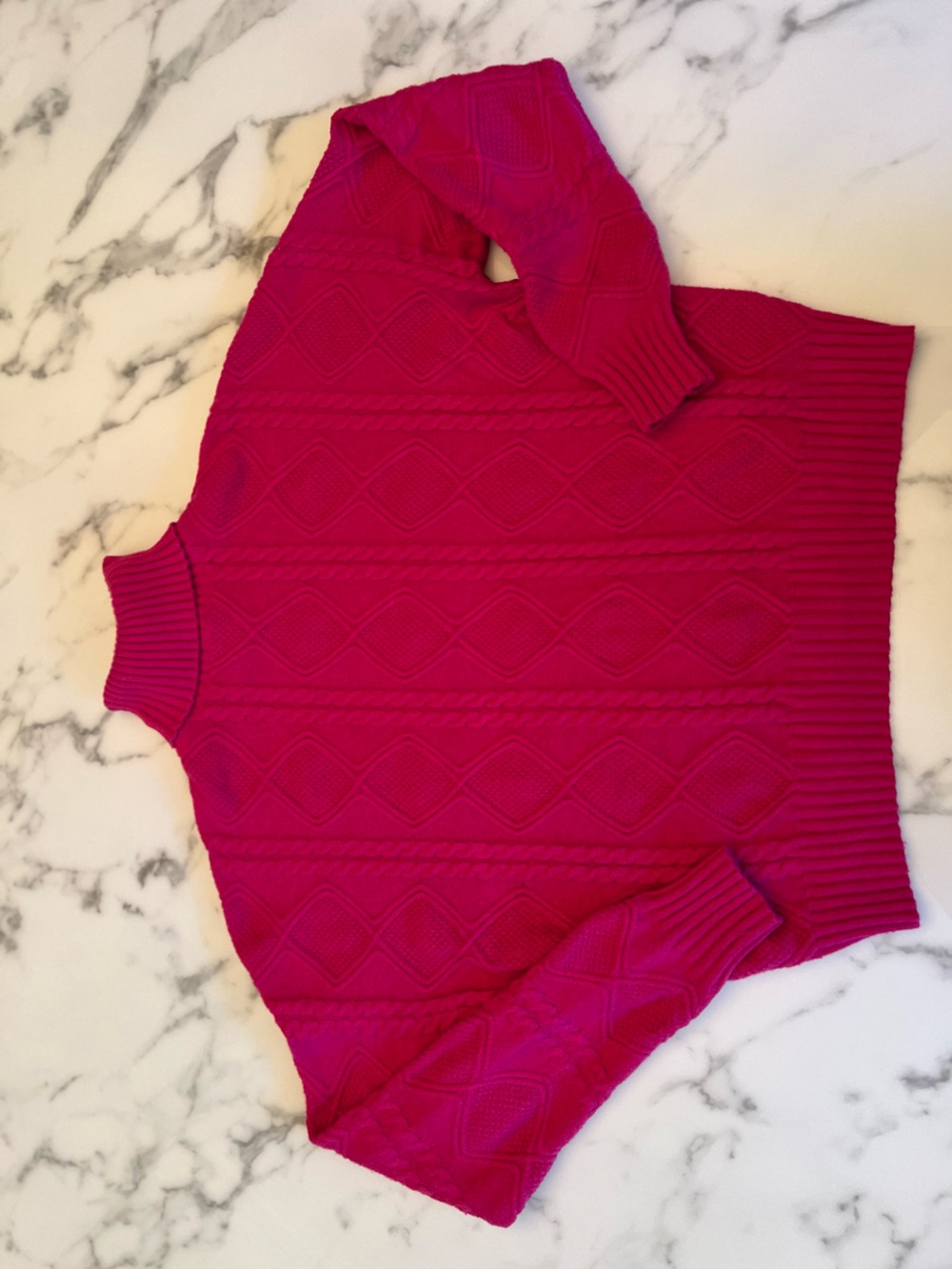 Women's Hot Pink Drop Shoulder Chunky Cable Knit Turtleneck Sweater, Size Small